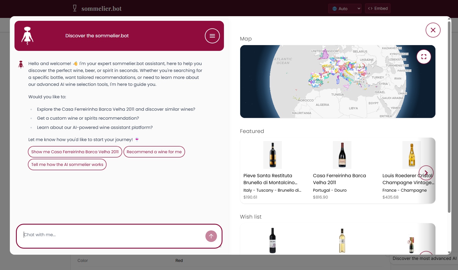 AI digital sommelier Widget