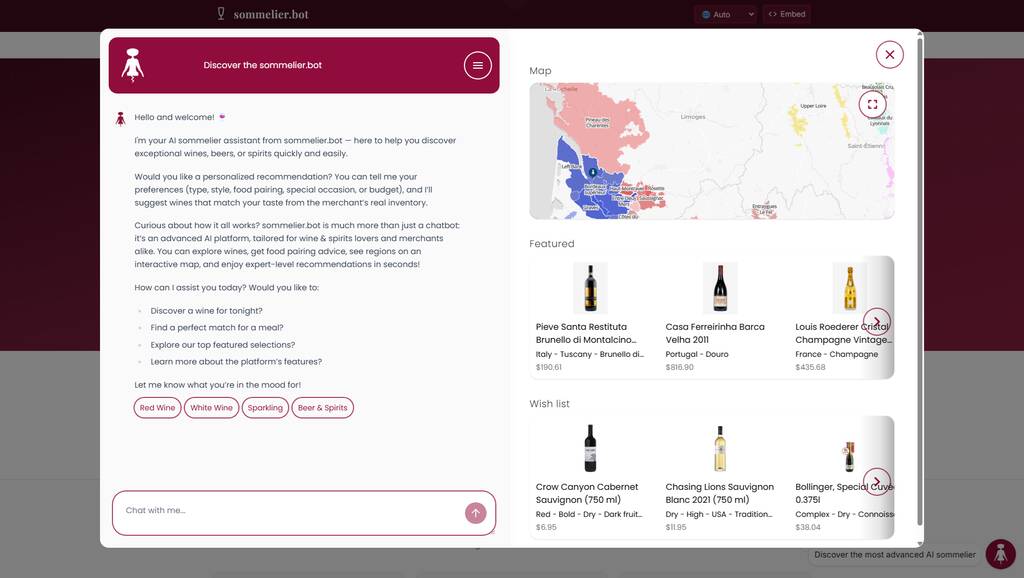sommelier bot chatbot window resized